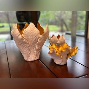 Kobu Candle Holder Set - White & Old Gold